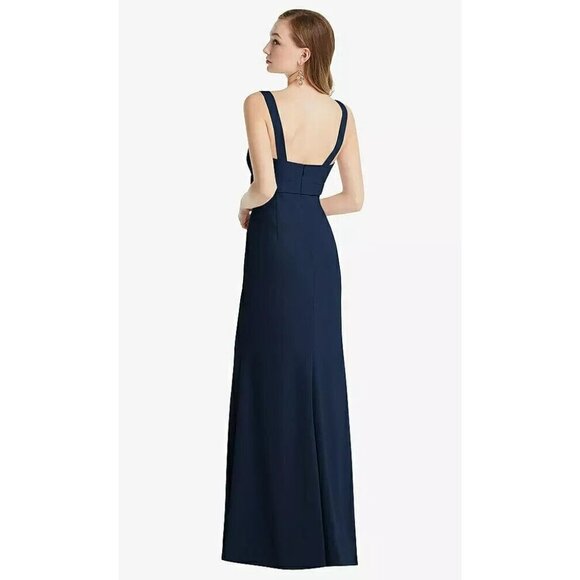 AFTER SIX Wide Strap Notch Empire Waist Dress With Front Slit Midnight Navy 10 - Picture 10 of 11